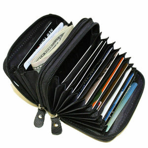 ACCORDION WALLET Black Solid Leather Zip Around Clear ID Credit Card Case Holder-menswallet