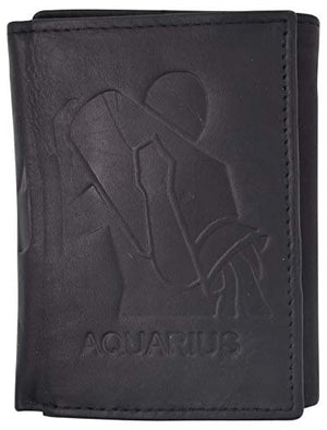 Aquarius Zodiac Sign Bifold Trifold Genuine Leather Men's Wallets-menswallet