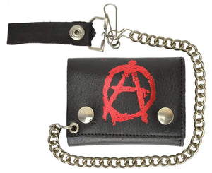 Biker Chain Genuine Leather Trifold Wallet Anarchism Symbol Imprint 946-48 (C)-menswallet