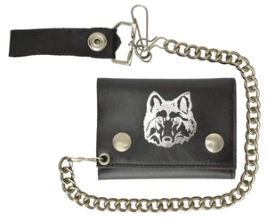 Biker Chain Trifold Genuine Leather Wallet Wolf Imprint 946-23 (C)-menswallet