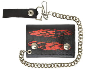 Biker Chain Trifold Wallet Long Flames Genuine Leather 946-47 (C)-menswallet