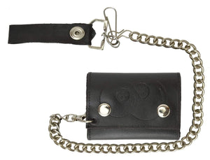 Biker Trifold Chain Genuine Leather Wallet Double 8 Balls Imprint 946-14 (C)-menswallet