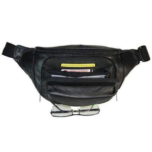 Black Leather Zipper Pockets Waist Pack with Hook and Loop Pocket for Glasses 049 (C)-menswallet