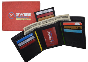 Black Mens Leather RFID Trifold Card ID Wallet W/ Removable Card Holder & Gift Box-menswallet
