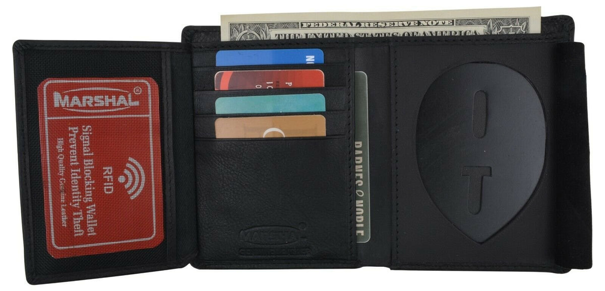 Genuine Leather Police Badge Holder Trifold Wallet – RFID Blocking With Snap Closure, Black (Badge Not Included) - View #11