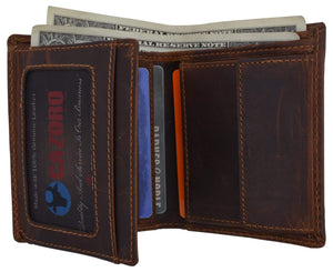 Brand New Cazoro RFID Bifold Trifold Hybrid Mens Distress Vintage Leather Wallet-menswallet
