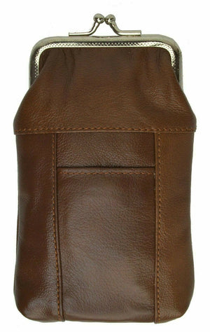 Brown Cigarette Leather Case Lighter Pouch Clip Top Regular 100's Holder-menswallet