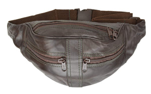Brown Leather Waist Fanny Pack Belt Bag Pouch Travel Hip Purse-menswallet