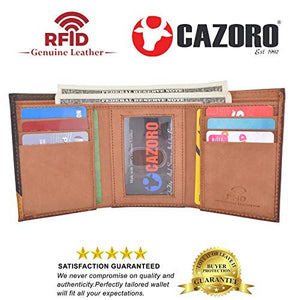 Cazoro Men's Wallet RFID Genuine Leather Slim Trifold with ID Window and Card Slots Light Brown-menswallet