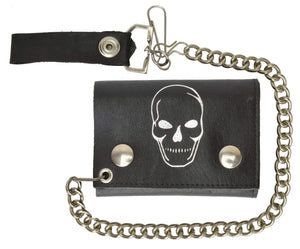 Chain Genuine Leather Trifold Wallet Skull Imprint 946-28 (C)-menswallet