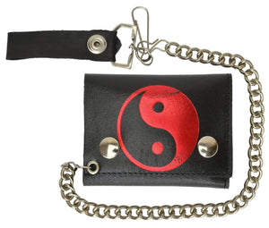 Chain Trifold Genuine Leather Wallet with Red and Black Yin Yang Ball Imprint 946-20 (C)-menswallet