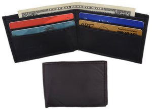 Children/Kids Slim Black Leather Lamb Mini Bifold Wallet 85-menswallet