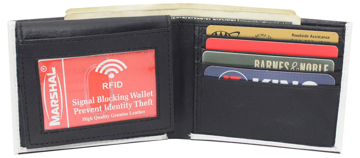 RFID Blocking Genuine Leather Printed Theme Bifold Wallets with Gift box for men-menswallet