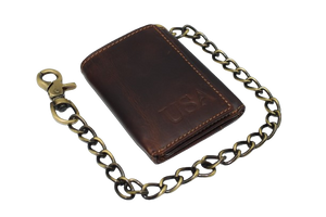 Personalized Biker Wallet RFID Vintage Leather Brown Trifold Chain Wallet for Men-menswallet