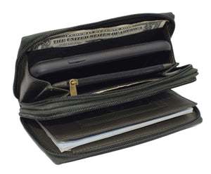 Swiss Marshall RFID Women's Deluxe Double Zipper Credit Card ID Checkbook Holder Premium Leather Wallet-menswallet