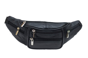 Genuine Cowhide Leather Waist Fanny Pack Pouch 6 Compartments Black-menswallet
