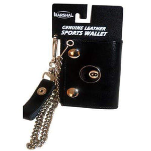 Genuine Leather 8 Ball Logo Trifold Biker's Wallet ID Card Holder w/ Chain 1046-10 (C)-menswallet