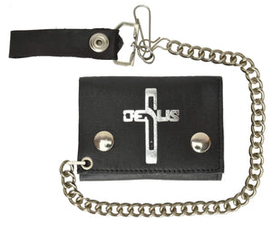 Genuine Leather Biker Chain Trifold Wallet Jesus Cross imprint 946-46 (C)-menswallet