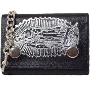 Genuine Leather Chain Trifold Wallet Virgin Mary Imprint 946-8 (C)-menswallet