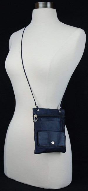 Genuine Leather Cross Body Bag With Front Button Pocket Blue-menswallet