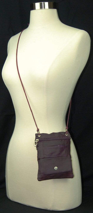 Genuine Leather Cross Body Bag With Front Button Pocket Purple-menswallet