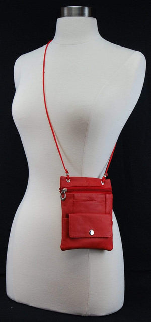 Genuine Leather Cross Body Bag With Front Button Pocket Red-menswallet