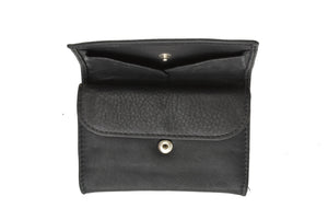 Genuine Leather Ladies Black Change Coin Purse with Snap Closure for Women-menswallet