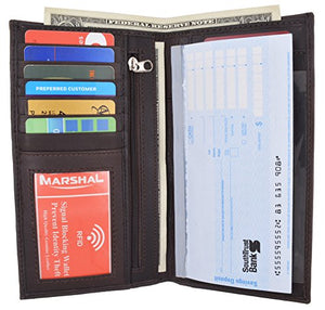 Genuine Leather Men Long Wallet Pockets ID Card Clutch Bifold Purse Marshal-menswallet