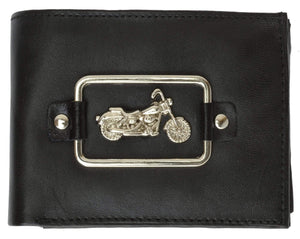 Genuine Leather Mens Bifold Credit Card ID Holder Wallet Motorcycle Design 1146-8 (C)-menswallet