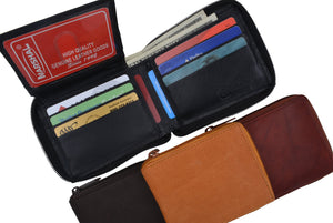 Genuine Leather Men's Zipper Zip-Around Organizer Bifold Wallet 1256 CF-menswallet