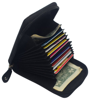Genuine Leather RFID Accordion Credit Card Holder with Zipper for Women Ladies Wallets-menswallet