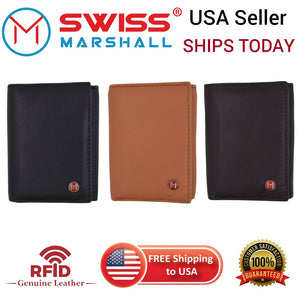 Genuine Leather Slim Trifold Wallet For Men With ID Window RFID Blocking USA-menswallet