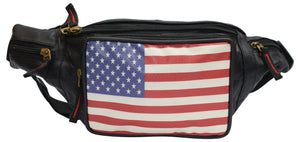 Genuine Leather USA Flag Fanny Pack with Bottle Holder, America Stars & Stripes Waist Bag-menswallet