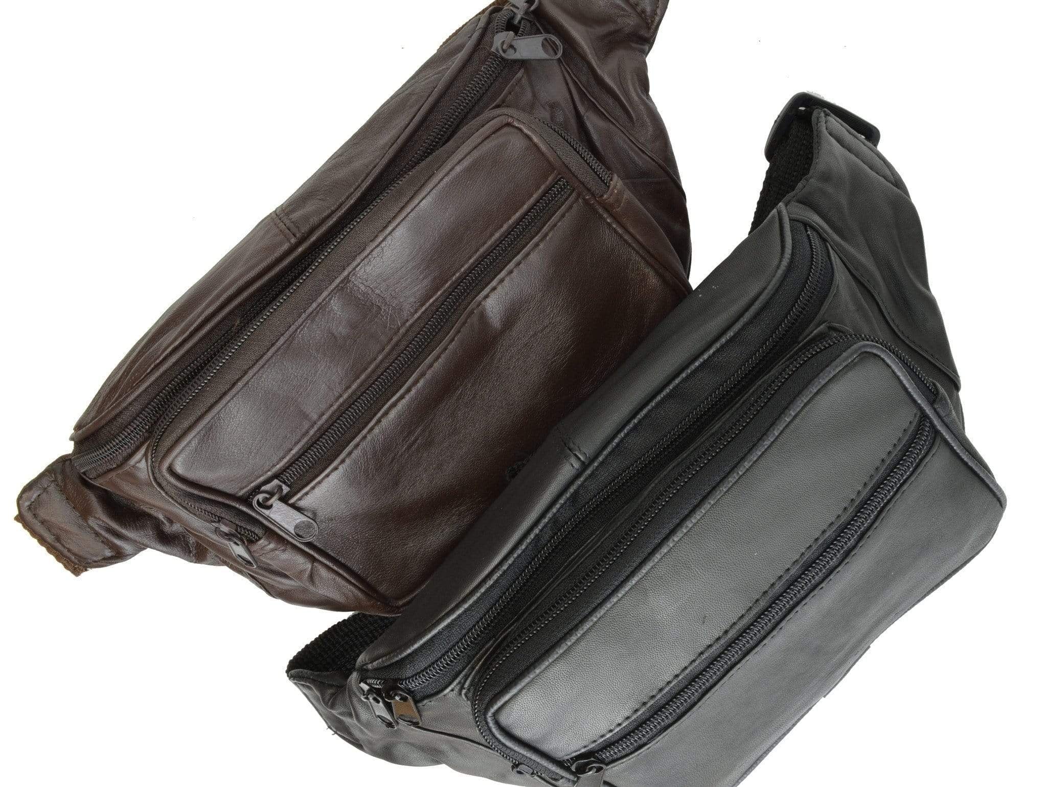 Genuine Leather Fanny Pack Multi Zippered Waist Bag Hip Belt Purse Black  Pouch