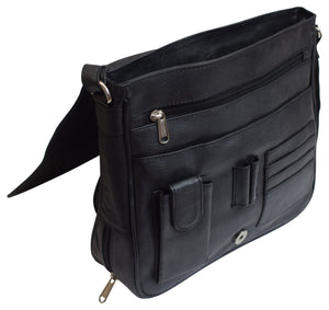 Genuine Leather Women's Multi-Pocket Design Cross Body Bag Purse Black for Ladies-menswallet