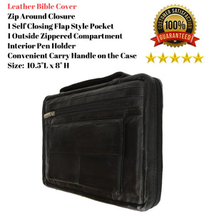 Holy Bible Book Cover Black Genuine Leather Carrying Case Tote Bag New-menswallet