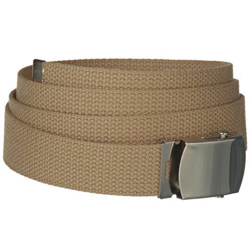 Khaki One Size Canvas Military Web Belt with Silver Slider Buckle-menswallet