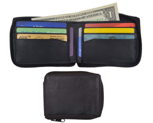 Lambskin Leather Zip Around W/Outside ID Bifold Wallet 1574-menswallet