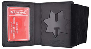 Leather Badge Holder 7 Pointed Star Compact, Low Profile Case with Single Id Window-menswallet