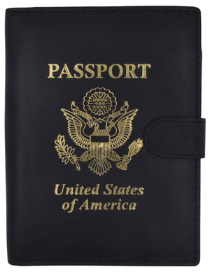 Leather Black Passport Holder Cover Case Wallet USA Embedded Logo Travel U.S Wallets for Men & Women-menswallet