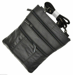 Leather Cross Body Shoulder Messenger Purse Bag Multiple Pockets Black-menswallet