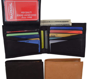 Leather Men Bifold Wallet Removable ID Case Hidden Compartment 589 CF-menswallet