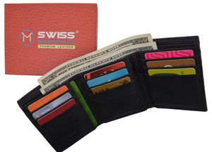 Leather RFID Blocking Trifold Credit Card Mens Wallet W/Outside ID Window & Box-menswallet