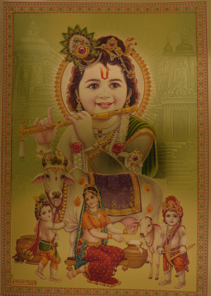 Lord Krishna Religious Poster Decor Size 8.5" X 12" Approx-menswallet