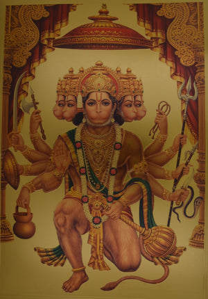 Lord Panch Mukhi Hanuman Poster Size 8.5" X 12" Approx.-menswallet