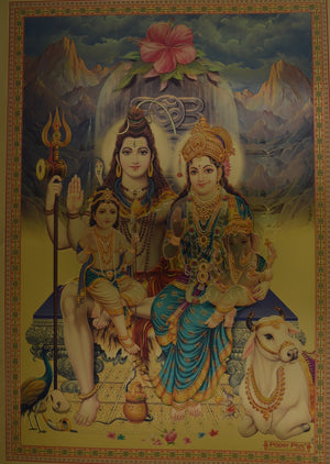 Lord Shiva with Ganesha, Kartikya and Maa Parvati Poster Size 8.5" X 12" Approx.-menswallet
