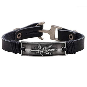 Maple Leaf Leather Bracelet Wristband Jewelry Cuff for Men Women Fall Black Brown-menswallet