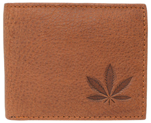 Marijuana Leaf RFID Blocking Real Leather Bifold Classic Wallet for Men-menswallet
