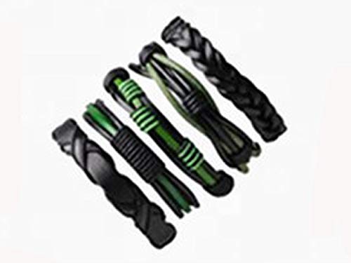 Marshal 5 PCS Leather Bracelet Braided Sporty Wide Wristband Punk Jewelry for Men Women Green Black-menswallet