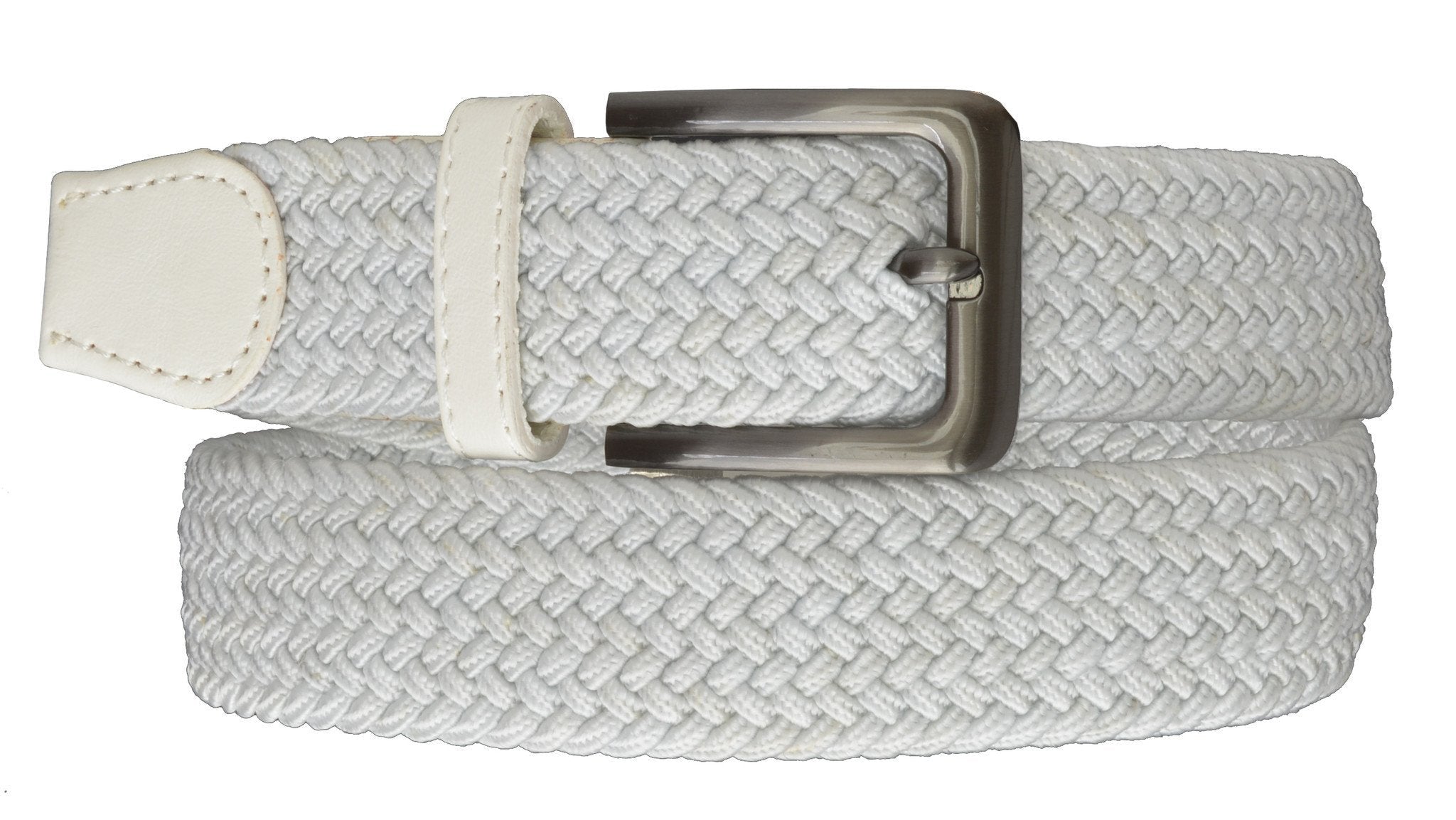Marshal Braided Elastic Stretch Belts with Gunmetal Buckle S110 White / XLarge